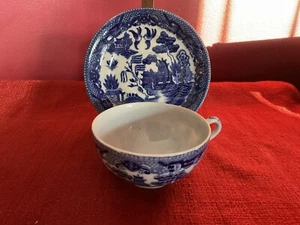 Vintage Blue Willow Tea Cup and Saucer  Very Delicate Mint Cond - Picture 1 of 10