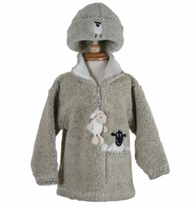Kids Dangly Sheep Zip Neck Fleece With Keyring - Pebble - Picture 1 of 1