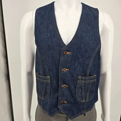Colete jeans vintage década de 1980 Wrangler feito nos EUA Western Workwear (tamanho 36/pequeno) - Imagem 1 de 4