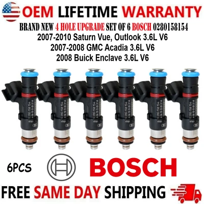 Nuevos inyectores de combustible BOSCH x6 de actualización de 4 orificios para Buick GMC Saturn 2007-10 3,6 L V6 Foto 1 de 4