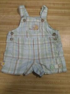 Classic Pooh by Disney Baby Boy 3 Months 100% Cotton White Plaid Overall Shorts