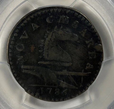 1786 New Jersey Colonial Copper. PCGS VF35. Protruding Tongue Cover