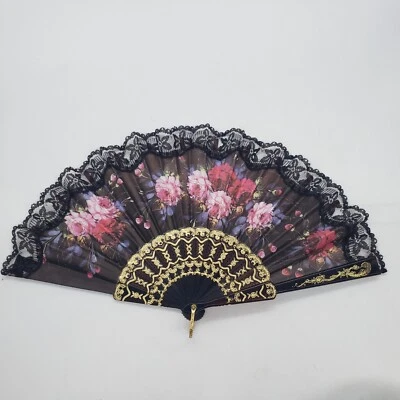 Victorian Style Folding Hand Fan Fabric Spain - Image 1 of 4