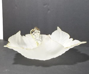 Silvestri Arte Murano Frosted Glass Bowl Grape Leaf with Grapes Made in Italy - Picture 1 of 9
