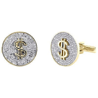 Gemelos circulares de oro amarillo de 10 quilates con diamante redondo para dinero/signo de dólar 1,37 quilates Foto 1 de 4