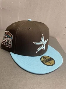 New Era 59Fifty Houston Astros 50 Years Patch Brown/Aqua Mens Size 7 3/8 RARE - Picture 1 of 6