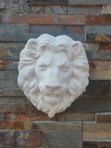 Lion Head Sculpture Wall Plaque Applique Garden Fountain Chalk Painted Old White - Picture 1 of 12