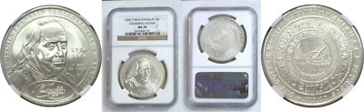 2006 P $1 Ben Franklin Founding Fathers Silver Commemorative Dollar NGC MS 70 - Image 1 of 3