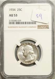 1934 Washington Quarter NGC AU53 #0-029 - Picture 1 of 2
