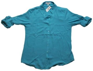 Express Womens Portofino Long Sleeve Button Shirt Teal Blue NWT Size S Defect - Picture 1 of 7