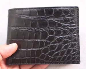 Double Side Black Real Crocodile Skin Leather Men's Bifold Wallet F4 - Picture 1 of 8