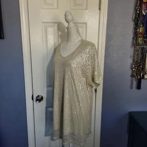 Neu ohne Etikett 1XL champagner gestreifte Kurzarm elegante Bluse Neu ohne Etikett Party Urlaub glitzernd - Bild 1 von 7