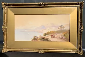 Pintura antigua escena costera italiana con figuras artista italiano Frank Catano - Imagen 1 de 10