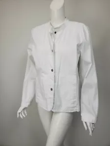 EILEEN FISHER White Cotton Canvas Snap Front Jacket sz L - Picture 1 of 4
