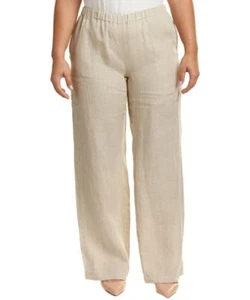 MARINA SPORT by MARINA RINALDI Beige 100% FLAX/LINEN Pants Trousers US-16 IT-54 - Picture 1 of 7