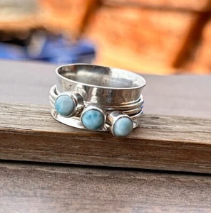 925 Sterling Silber Larimar Spinner Ring Handarbeit Damen Schmuck für Sie B 62 - Bild 1 von 4