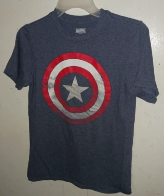 Marvel Captain America Shield Youth Size L Blue Short Sleeve T-Shirt — 第 1/4 张图片