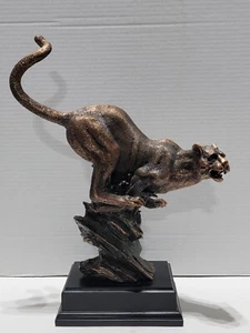 Big Cat Sculpture / Statue, Bronze Color, 15" Tall, Panther? Puma? Jaguar? - Picture 1 of 11