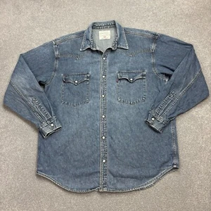 Levis Denim Shirt Adult Large Blue Snap Sawtooth Red Tab Cowboy Rodeo 90s Men - Picture 1 of 7