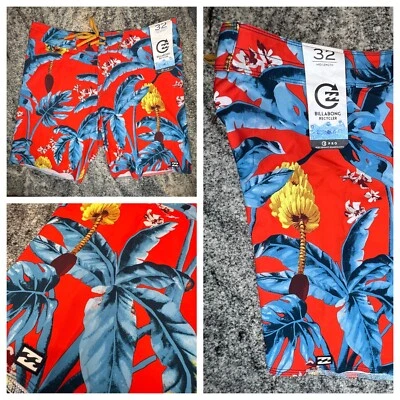 Pantalones Cortos de Tabla Billabong Sundays Pro Recycler Para Hombre Talla 32 Surf Natación Rojo Floral Foto 1 de 4