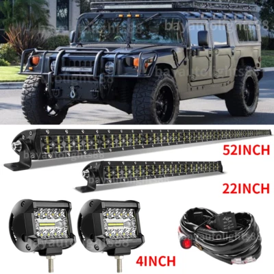 Barra de luz LED de 52"" para techo recto + cápsulas de 22""+ 4" aptas para Hummer H1 H2 H3 Humvee AM Foto 1 de 4
