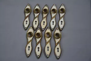 SUPERB SET 9 ANTIQUE BRASS ART DECO DOOR KNOB BACK PLATES PART PAINTED - Picture 1 of 8