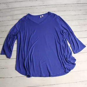 Cato Women's Tunic Top Plus Size 18W 20W 2X Solid Blue V Neck 3/4 Sleeve - Picture 1 of 9