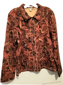 Christopher & Banks L Jacke Zip Leaf Nature Artsy Fransen braun rot Herbst Blumen - Bild 1 von 12
