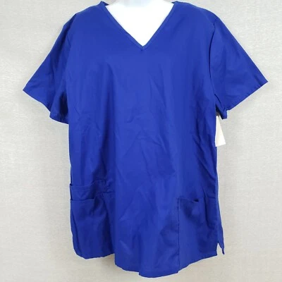 B Scrubs Women’s Scrub Top 1XL Blue V-Neck 3 Pockets Side Slits NWT Nurse Dental - Image 1 of 4