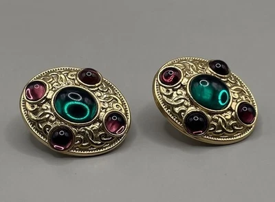 Pendientes para mujer 1928 perforados tono dorado metal verde púrpura jalea vientre cabujones Foto 1 de 4