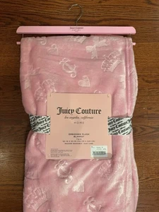 Manta de felpa en relieve de gran tamaño Juicy Couture 60" X 90" doble lazo rosa - Imagen 1 de 5