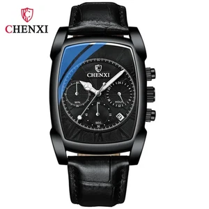 Herren Leder Chronograph Uhr Quadratisches Zifferblatt Wasserdicht Quarz Luxus Stil - Bild 1 von 14