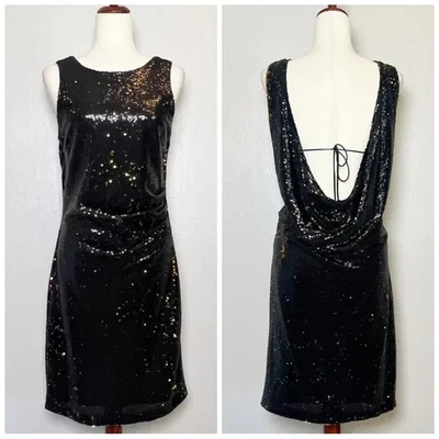 Vestido drapeado sin mangas espalda abierta brillante lentejuelas negro y dorado talla M de ZARA para mujer Foto 1 de 4