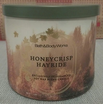 NEW! Bath & Body Works HONEYCRISP HAYRIDE 3 Wick Candle 14.5 oz - Image 1 of 3