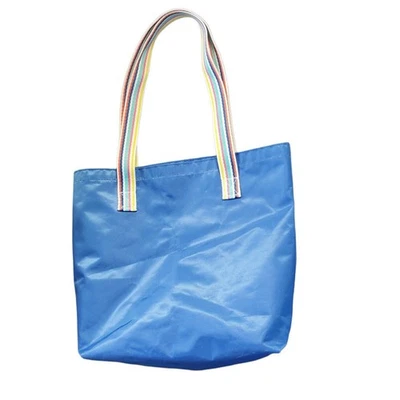 Nordstrom Blue Nylon Tote Rainbow Handles Packable Travel Summer Shopping Bag - Image 1 of 4
