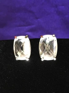 VTG Swarovski Signed Earrings Faceted Clear Crystal Silver Tone Clip-On - Picture 1 of 11