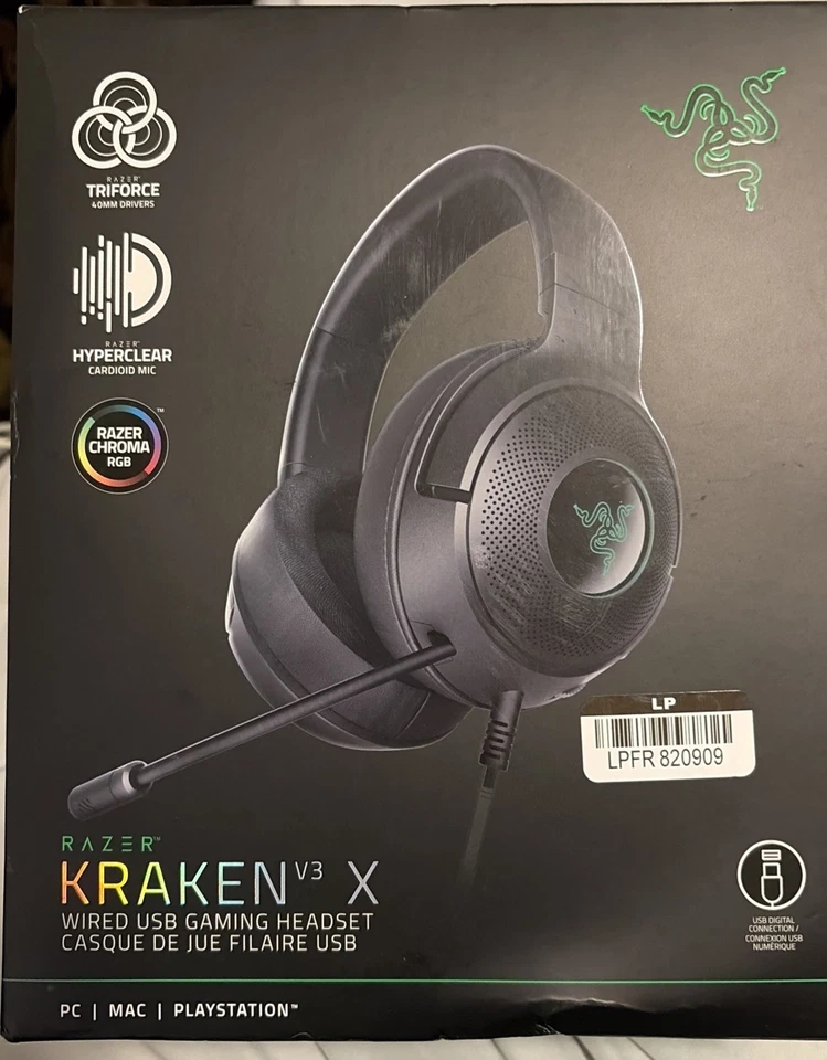 Razer Kraken V3 X Wired USB Gaming Headset Lightweight Triforce 40mm - Image 1 of 4