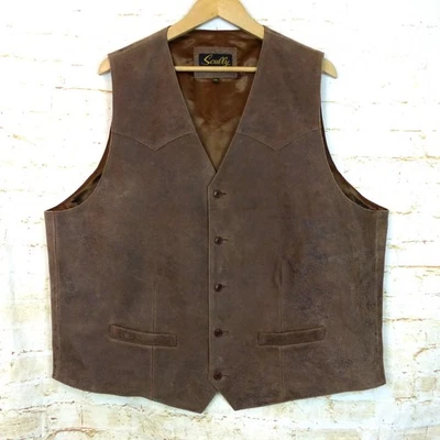 Scully Vest Men 52L Brown Distress Lambskin Leather Western Button Lined 503-60 - Image 1 of 4