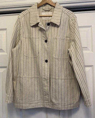 Rebecca Taylor 女式条纹夹克 XL 米色棉质休闲外套西装外套 $275 — 第 1/4 张图片