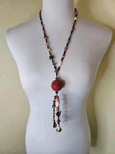 Cinnabar Beads of the World Vintage Necklace tassle treasure bead beggars beads - Picture 1 of 5