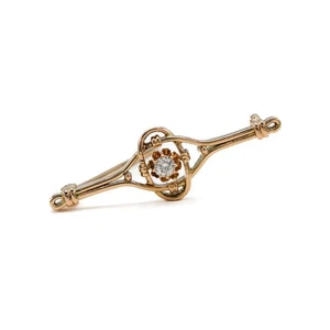 Brosche mit Altschliffdiamant 0,15 ct. in 14 Kt. 585 Rosegold antik Sammlerstück - Bild 1 von 11