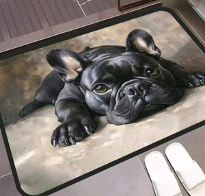 Waschbare schwarze Französische Bulldogge Fußmatte 60 cm x 40 cm rutschfest saugfähig - Bild 1 von 3