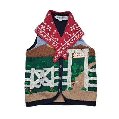VTG Eagles Eye Sweater Vest Women's Medium Western Rodeo Ranch Cowgirl Hand Knit - Image 1 of 4