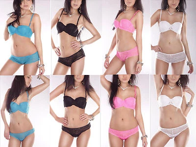BH Set Push Up Dessous BH + Hotpants oder String blau weiss rosa schwarz  80887 - Bild 1 von 4
