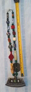 Ausgezeichnete antike japanische Ojime Perle Halskette 1800er, Jade. Malachit, Lack - Bild 1 von 24