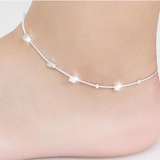 New Square Blocks Anklet Bracelet Chain 925 Silver Plated Foot Beach Barefoot