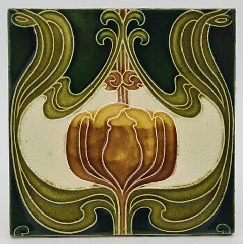 Antique Fireplace Tile Moulded Majolica T & R Boote C1902 Cover