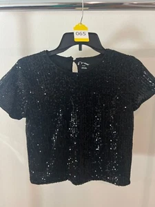 Cat & Jack Girls Sequin Short Sleeve Party Top, Black Size XL(14) - Picture 1 of 3