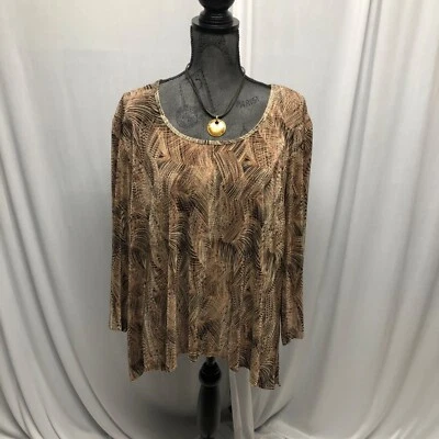 Blusa Conectada Top Mujer Talla 22W Marrón Texturizada Elastizada Cuello Redondo Cómoda Foto 1 de 4