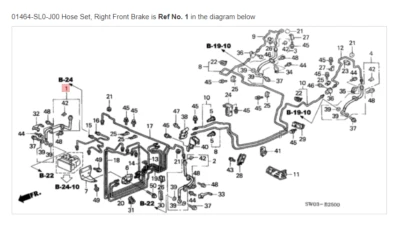 Juego de mangueras HONDA ACURA GENUINO OEM NSX, freno delantero derecho ☆ 01464-SL0-J00 ☆ Foto 1 de 2